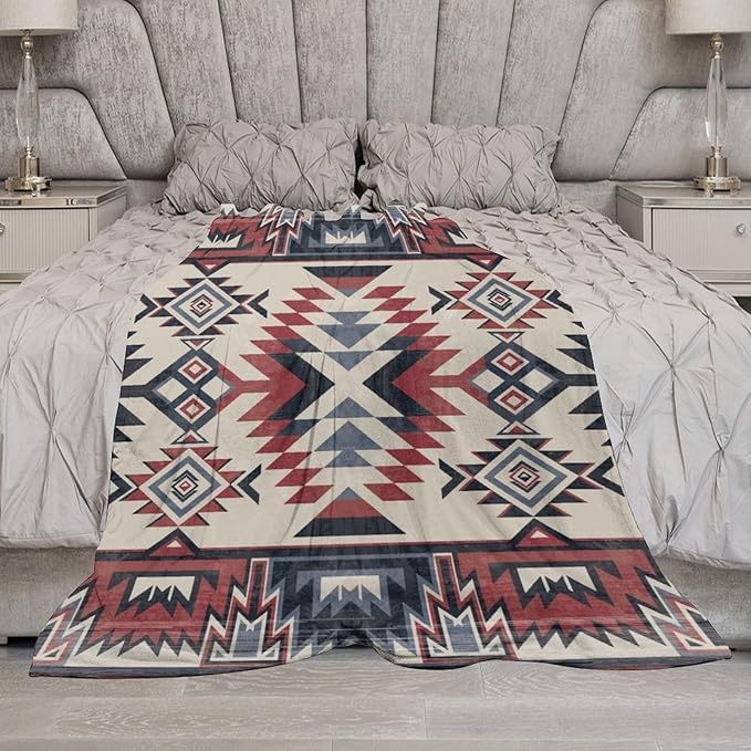 Southwest Blanket, Tribal Indian Throw Blanket Red Black Aztec Ethnic Geometric Print Blanket for Couch Bed Sofa Cover Throw Home Decor 40"x50"