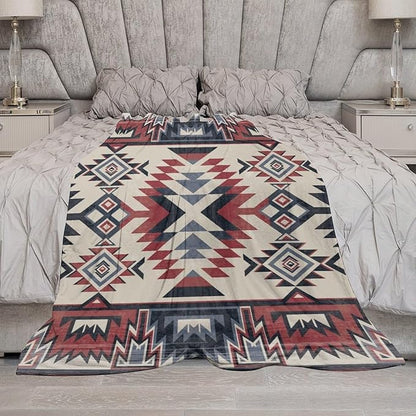 Southwest Blanket, Tribal Indian Throw Blanket Red Black Aztec Ethnic Geometric Print Blanket for Couch Bed Sofa Cover Throw Home Decor 40"x50"