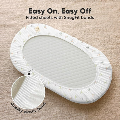 2-Pack Organic Bassinet Sheets for Girls, Boys - 100% Cotton Bassinet Mattress Sheets Compatible with Halo Bassinest Swivel Sleeper, Graco, Baby Delight, Chicco, Unisex Fitted Bassinet Sheets (Meadow)