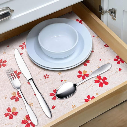RAY STAR 12X120 Inch Shelf Liner for Kitchen Cabinets, Non-Adhesive Cabinet Liner Washable, PVC Drawer Liner for Dresser Non-Slip Bathroom (Red Floral)(3 Roll)