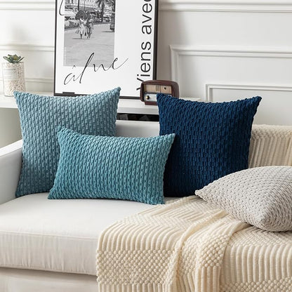 Kevin Textile 12x24 Inch Pillow Cover 1 Pack Boho Decorative Soft Striped Corduroy Lumbar Farmhouse Solid Color Accent Rectangle Cushion Case for Living Room Couch Sofa Bed, Blue Grey