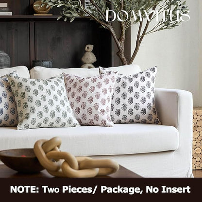 DOMVITUS Set of 2 Floral Pillow Covers 24x24, Block Print Pillow Covers Vintage Neutral Decorative Farmhouse Throw Pillow Covers for Couch Bed Living Room Black