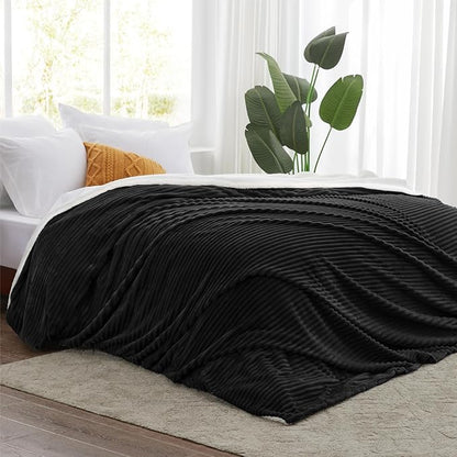 Sherpa Throw Blanket for Couch - Soft Cozy Fleece, Warm for Winter, Reversible for Sofa, 50 x 60 Inches, Black