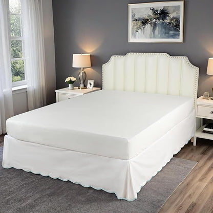 HIG Off White Chic King Bed Skirt - Easy Fit Scallop Edge Pleated Bedskirts, 14 Inch Drop Anti-Slip Dust Ruffle, Thick Fabric for Enhanced Privacy, Pre-Washed for Long-Lasting Use(N60022)