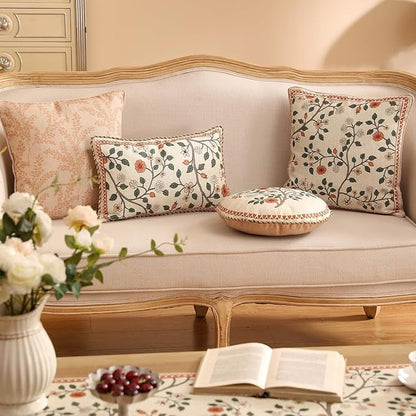 ISAENNE Design Linen Classic Throw Pillow Covers 12"x20" Pack of 2, French Farmhouse Rectangle Cushion Covers with Orange White Floral Pattern Decor Pillowcases for Bed,Living Room,Outdoor,Car