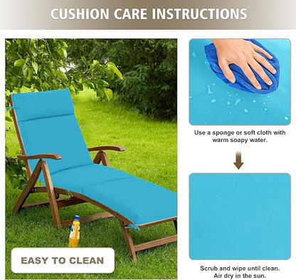Chaise Lounge Cushion 72x21x3 Inch ?Set of 2 Outdoor Lounge Chair Cushions, Lounger Pad Replacement with Fade-Resistant, Removable & Machine-Washable Covers, Ideal for Patio Chaise Chairs, Teal