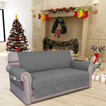 Easy-Going Sofa Slipcover Loveseat Cover Waterproof Couch Cover Washable Sofa Cover for 2 Cushion Couch Non-Slip Fabric Furniture Protector with Pocket for Pets Kids Dog Cat (Loveseat, Grey, Medium)