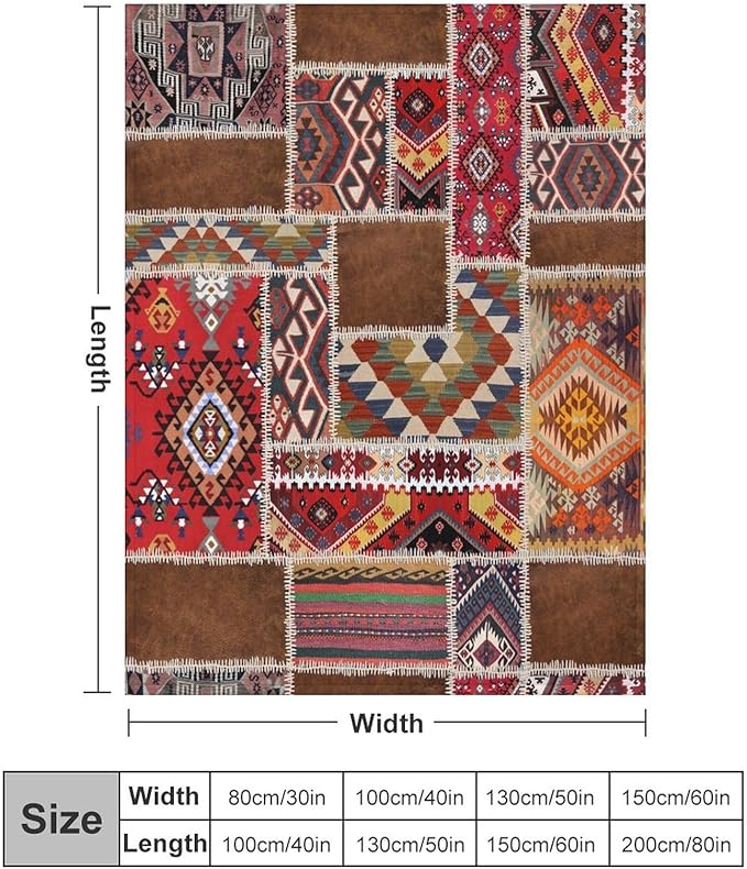 Southwest Aztec Throw Blanket, Native Bohemian Retro Patchwork Traditional Geometric Soft Flannel Blanket Warm Blankets for All Seasons, Bed Couch Sofa 60"x80"