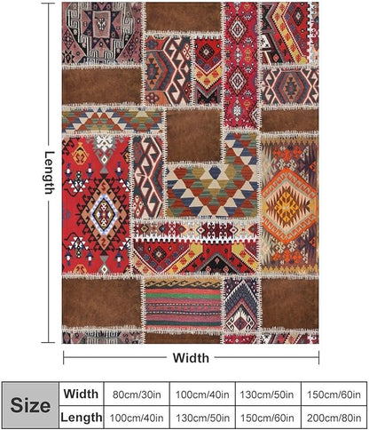 Southwest Aztec Throw Blanket, Native Bohemian Retro Patchwork Traditional Geometric Soft Flannel Blanket Warm Blankets for All Seasons, Bed Couch Sofa 60"x80"