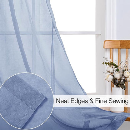 XWZO Sheer Curtains for Bedroom, Light Filtering, Airy & Breathable Voile Grommet Window Curtains for Living Room with Tiebacks, Kids' Room, Dusty Blue, W52 x L95 Inches Long, 2 Panels Set