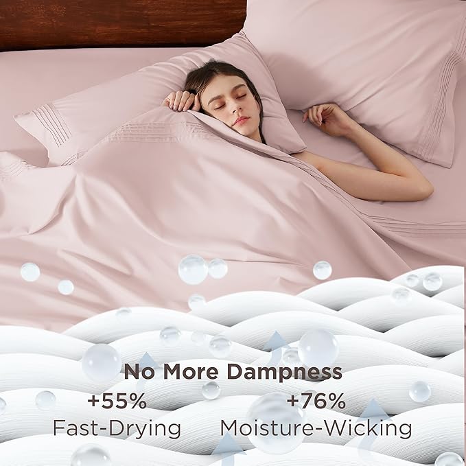 Bedsure Deep Pocket Twin Sheets Set - Fits Mattresses Up to 21 Inches Thick -3 Piece GentleSoft Bed Sheets, Moisture Wicking, Soft & Cooling Bedsheet & Pillowcases, Easy & Secure Fit, Blush Pink