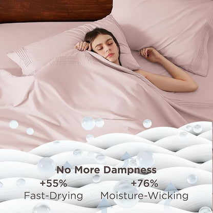 Bedsure Deep Pocket Twin Sheets Set - Fits Mattresses Up to 21 Inches Thick -3 Piece GentleSoft Bed Sheets, Moisture Wicking, Soft & Cooling Bedsheet & Pillowcases, Easy & Secure Fit, Blush Pink