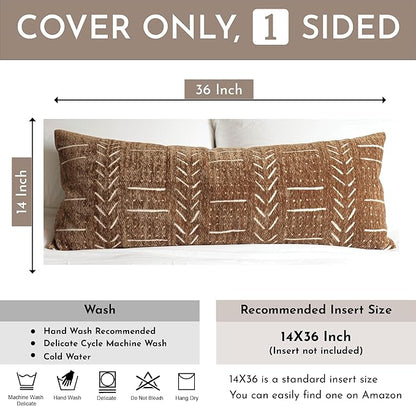BlissBlush Fall Brown Boho Lumbar Throw Pillow Cover 14X36, Decorative Long Accent Body Lumbar Pillow for Bed, Farmhouse Woven Textured Lumbar Pillowcase for Couch (Cover ONLY)