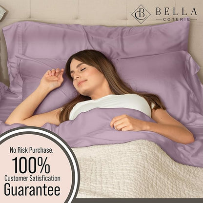 Bella Coterie 6 Piece Luxury Bamboo Viscose Split Top King Size Sheet Set | 34" Split for Adjustable Beds | 100% Organically Grown| Cooling | 18” Deep Pocket | 4 Pillowcases [Lilac]