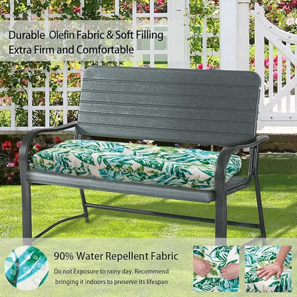 FUNHOME Outdoor Bench Cushion 45 x18 inch with Non-Slip Grips,Water Resistant Porch Swing Cushion,Bench Pillow Pads,Floral Tufted Cushions for Patio Garden Furniture,45" Seat Cushions(Palm Leaf)