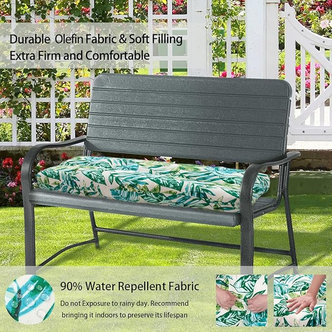 FUNHOME Outdoor Bench Cushion 42 x18 inch with Non-Slip Grips,Water Resistant Porch Swing Cushion,Bench Pillow Pads,Floral Tufted Cushions for Patio Garden Furniture,42" Seat Cushions(Palm Leaf)