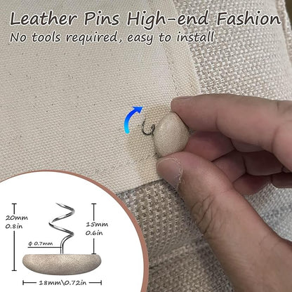 Leather Upholstery Twist Pins for Bed Skirts – 12 Pack Fabric Holders and Tacks for Sofa Covers, Armchairs, and DIY Sewing – Elegant Screw Design Upholstery Accessories (12, Light Brown)