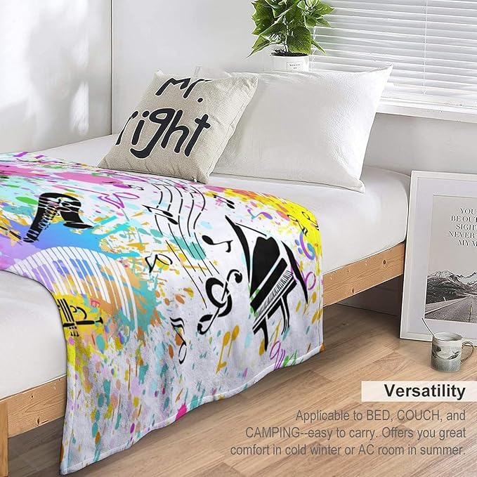 Music Blanket Colorful Graffiti Piano Keys Music Note Modern Abstract Art Print Soft Cozy Lightweight Throw Blanket for Kids Girls Boys Bedroom Living Room Dorm Chair Sofa Travel 60x80in