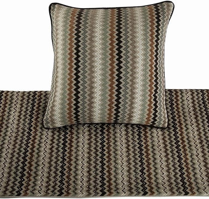 The HomeCentric Decorative Designer Handmade Bed Runner with 2 Decorative Throw Pillow Cover, 53 x 18 Inch Velvet Designer Twin Size Bed Scarf with Tassle & Bead Embroidered Bed Linen - Chevron Fun