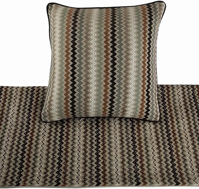 The HomeCentric Decorative Designer Handmade Bed Runner with Decorative Throw Pillow Cover, 86 x 18 Inch Velvet Designer CA King Size Bed Scarf with Tassle & Bead Embroidered Bed Linen - Chevron Fun