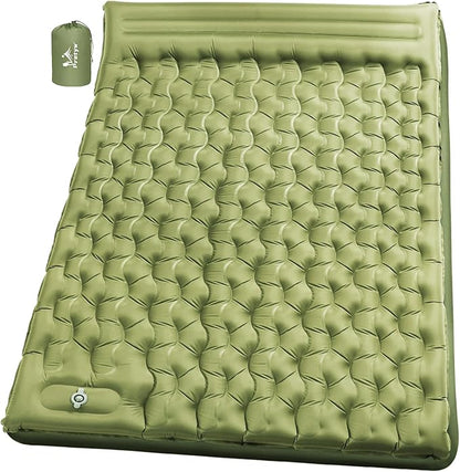 Double Sleeping Pad for Camping - 6" Ultra-Thick Camping Mattress with Pillow, Built-in Foot Pump, Compact 2-Person Portable Camping Mat for Backpacking, Hiking, Car Traveling, Beach, Tent