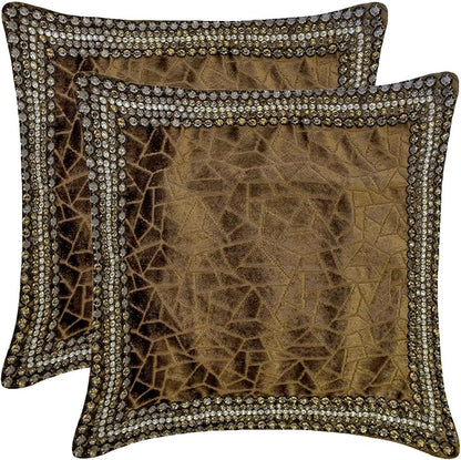 The HomeCentric King/Queen/Twin Brown Decorative Bed Runner Twin 53"x18" Bed Runner with One Pillow Cover, Border, Crystal, Cut Velvet, Mosiac Pattern Bed Scarf on Velvet Fabric - Velvet Fusion