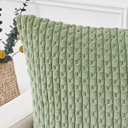 Kevin Textile 14x24 Inch Pillow Cover 1 Pack Boho Decorative Soft Striped Corduroy Lumbar Farmhouse Solid Color Accent Rectangle Cushion Case for Living Room Couch Sofa Bed, Sage Green