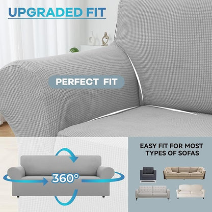 LURKA Stretch Sofa Slipcovers 1 Piece Couch Covers for 3 Cushion Couch Sofa Furniture Protector Full Sofa Covers with Elastic Bottom for Kids and Dog (Large, Sliver)