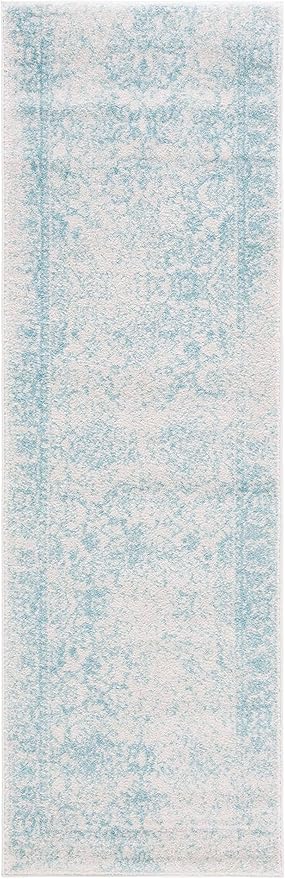 SAFAVIEH Adirondack Collection Runner Rug - 2'6" x 6', Ivory & Light Blue, Distressed Vintage Floral Design, Non-Shedding & Easy to Clean, Ideal for Hallway, Foyer, Entryway, Bedroom (ADR109L)