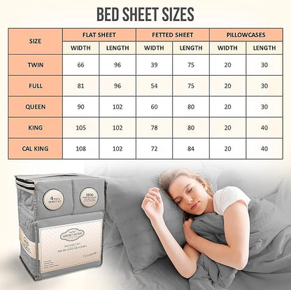 Full Size Bed Sheets Cooling - Luxury Hotel Sheet Set - Soft Sheet with Elastic Corner Strap - Deep Pocket Microfiber Bedsheet - Bedding Sheets & Pillowcases -4 PC (Full Size, Light Gray)