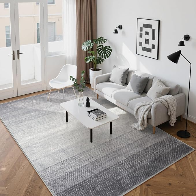 Wonnitar Modern Ombre Washable 8x10 Rug, Non-Slip Soft Grey Area Rugs for Living Room, Non-Shedding Large Bedroom Rug, Gradient Ultra-Thin Stain Resistant Floor Carpet for Dining Table (Grey, 8'x10')