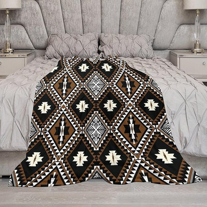 Rustic Western Throw Blanket, Southwestern Bohemian Ethnic Style Native Aztec Pattern Flannel Blanket for Sofa Bed, All Seasons 60"x80"