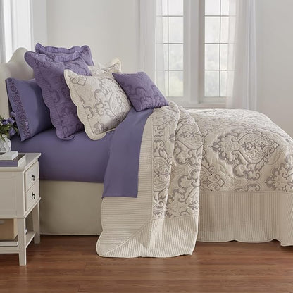 BrylaneHome Bedding Lightweight All Season Modern Amelia Quilted Damask Oversized Ultra Soft Bedspread - Queen, Grey