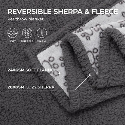 Luciphia Waterproof Pet Blankets for Couch Sofa Bed Cover Liquid Pee Proof Washable Soft Fluffy Large Dog Blanket Reversible Furniture Protection Paw Grey Small（40" x 28"）