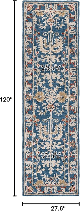 SAFAVIEH Antiquity Collection Runner Rug - 2'3" x 10', Dark Blue & Multi, Handmade Traditional Oriental Wool, Ideal for High Traffic Areas in Living Room, Bedroom (AT64B)