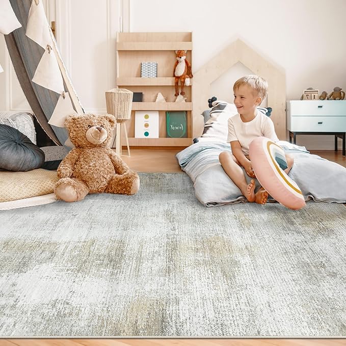 6x9 Area Rugs for Living Room: Washable Rug Modern Abstract Neutral Soft Rugs Non-Slip Low-Pile Indoor Floor Carpet for Bedroom Dining Room Kitchen (Beige, 6'x9')