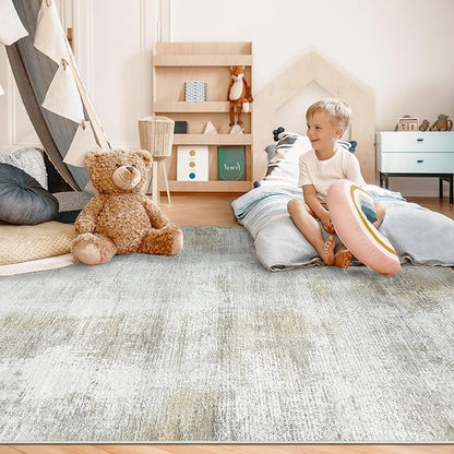 6x9 Area Rugs for Living Room: Washable Rug Modern Abstract Neutral Soft Rugs Non-Slip Low-Pile Indoor Floor Carpet for Bedroom Dining Room Kitchen (Beige, 6'x9')