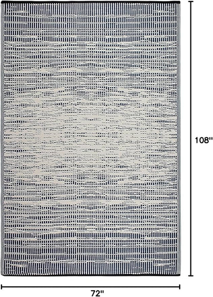Fab Habitat Outdoor Rug - Waterproof, Fade Resistant, Crease-Free - Premium Recycled Plastic - Distressed Abstract Stripes - Large Patio, Deck, Sunroom, Camping, RV - Brooklyn - Blue - 6 x 9 ft