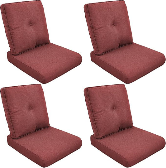 Patio Cushions for Outdoor Furniture - 22" x 25" x 4" UV Resistant Thick Foam Cushions Water Resistant Replacement Cushion for Outdoor Patio Furniture Chair/Sofa/Couch | Red | 4-Pack |