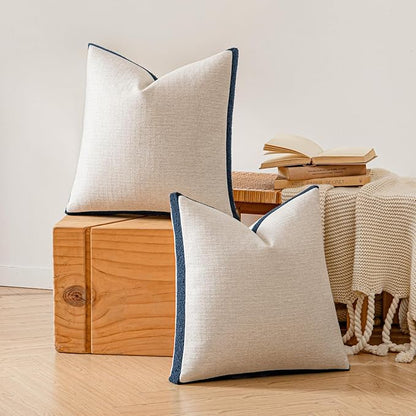 a moment Loop Yarn Linen-Like Pillow Cover Natural Soft Decorative Throw Pillow Case Farmhouse 18x18 Inch, Bohemian Textured Cushion Cover for Sofa Bed, Wrinkle-Resistant Home Decor Navy Blue