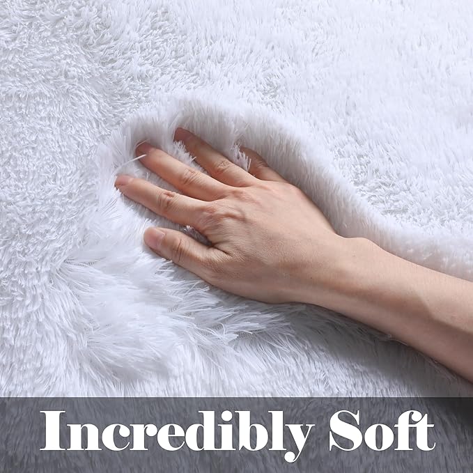 ONASAR White Rugs for Bedroom, 3x5 Fluffy Shaggy Bedside Area Rug, Washable Soft Plush Shag Small Floor Carpet for Preppy Dorm Nursery Living Room Teen Kids Girls Boys Baby Toddler Indoor Home Decor