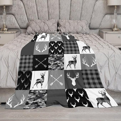 Rustic Cabin Throw Blanket, Farmhouse Grey Camouflage Deer Vintage Country Hunting Wildlife Blanket Throw for Bed Camping Travel Living Room Bedroom, 40"x50"
