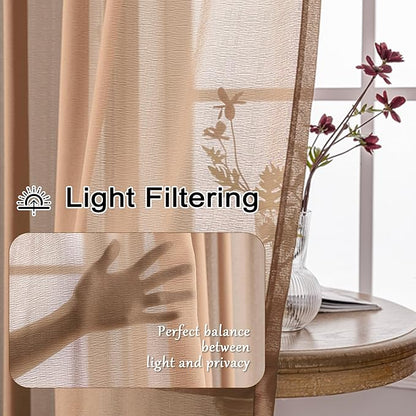 Mocha Moose Pleated Sheer Curtains 102 Inches Long Soft Touch Lightweight Privacy Light Filtering Pinch Pleat Drapes with Adjustable Hooks for Bedroom, Mocha Moose, 42" W x 102" L, 2 Panels