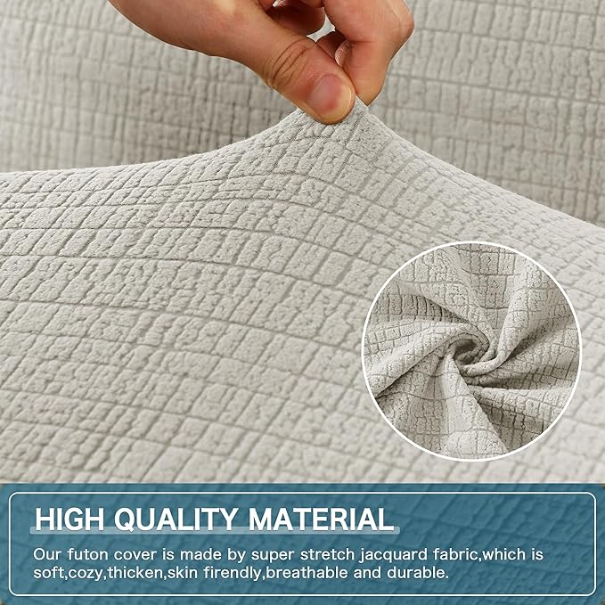 H.VERSAILTEX 100% Waterproof Jacquard Futon Cover Stretch Armless Sofa Cover Soft Futon Slipcover with Elastic Bottom Thick Sofa Bed Furniture Protector Covers for Washable Futon，Pale Oak