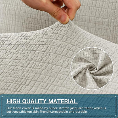 H.VERSAILTEX 100% Waterproof Jacquard Futon Cover Stretch Armless Sofa Cover Soft Futon Slipcover with Elastic Bottom Thick Sofa Bed Furniture Protector Covers for Washable Futon，Pale Oak