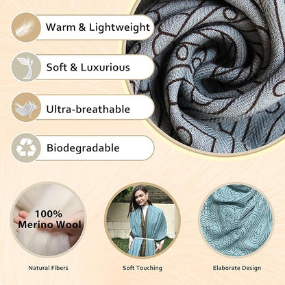 DANA XU 100% Merino Wool Extra Large Pashmina Blanket Travel Scarf Cashmere Wrap for Women Fall Winter Oversize Shawl Floral