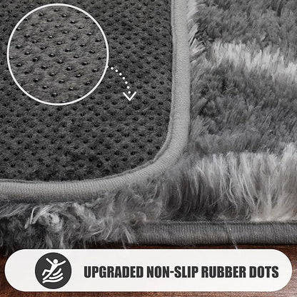 ONASAR Area Rugs for Bedroom Living Room, Washable 4x6 Fluffy Grey and White Floor Rug, Shaggy Geometric Soft Plush Fuzzy Carpet for Nursery Teen Playroom Dorm Office Home Decor Aesthetic