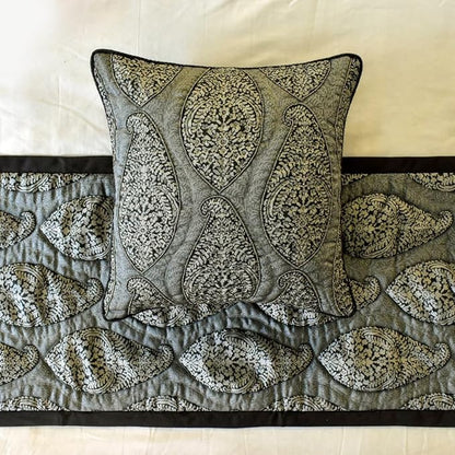 The HomeCentric King/Queen/Twin Grey Decorative King 90"x18" Bed Runner Without Pillow Cover, Paisley & Beaded Bed Scarf on Jacquard Fabric - Paisley History