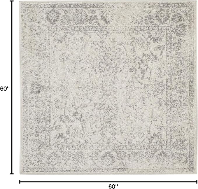 SAFAVIEH Adirondack Collection Area Rug - 5' Square, Ivory & Silver, Distressed Vintage Floral Design, Non-Shedding & Easy to Clean, Ideal for Living Room, Bedroom, Dining Space (ADR109C)