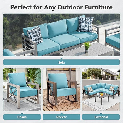Luxury 6" Outdoor Cushions for Patio Furniture, 24x24x6" Thick Seat Cushion Set of 6, Fade Resistant Couch Chair Replacement Cushions High Density Deep Wicker Chair Cushion w/ Removable Cover, Teal